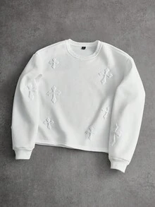 Manfinity EMRG 男士街头风流行INS风十字绣卫衣，适合音乐节、夜店、酒吧等场合，也可作为男友/老公礼物、周年纪念礼物，白色圆领 - 白色 - 查看 3