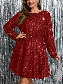 SHEIN Clasi Plus Size Women Elegant Party Dress With Sequin Decor And Twist Back Design - Red - View 5