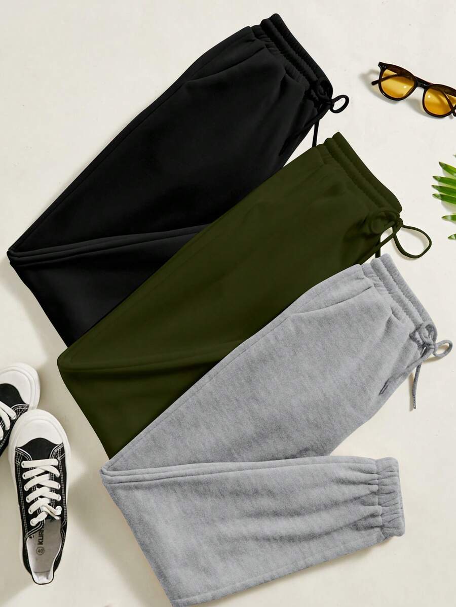 SHEIN LUNE 女士休闲抓绒连帽衫，抽绳腰带和束脚裤，撞色套装 - 彩色 - 查看 1