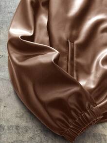 AXEPEAK Plus Size Men's Casual Fashion Street Style Everyday Commute Minimalist PU Leather Zip-Up Jacket, Autumn - Brown - View 4