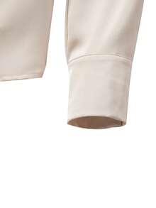 SHEIN Clasi Áo cánh tay dài cài nút trang trí cổ bèo nhún thanh lịch cỡ lớn dành cho nữ, thích hợp cho các buổi đi chơi, hẹn hò, mùa tựu trường - Màu be - Xem 6
