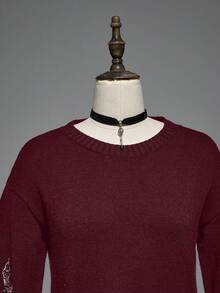 ROMWE Gothic Snake Embroidery Pullover Sweater Dress For Women - Purple - View 5