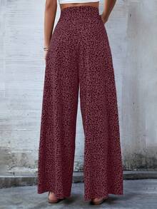 Breezaya Pantalones casuales de cintura alta con estampado de leopardo y ajuste holgado y versátil - Burdeos - Ver 2