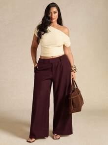 SHEIN BAE Quần công sở lệch vai thanh lịch cỡ lớn cho nữ, Thu/Đông - Màu Tím - Xem 4