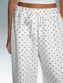 TRNVIE 1件装女士休闲通勤波点松紧腰宽松复古时尚显瘦直筒柔软外套裤，适合度假、聚会、休闲穿着 - 黑與白 - 查看 4