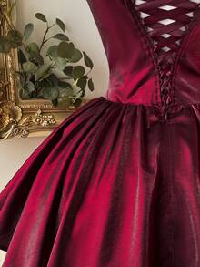 Lovelzi 优雅、浪漫、时尚的黑白弹力面料A字连衣裙，适合正式派对、婚礼、粉色鸡尾酒会、单身派对、舞会等场合。 - 酒紅色 - 查看 8