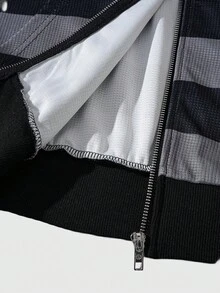 ROMWE MEN Men's Casual Striped Hooded Sweatshirt