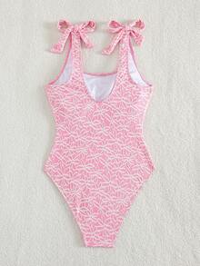 Swim Chiccia Women's Pink Summer One-Piece Swimsuit,Backless Bowknot Design Elegant Boho Beach Vacation Bathing Suits,Holiday Beachwear - Pink - View 8