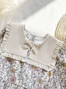 Vintaside Kids Girls' Spring & Autumn Long Sleeve Lapel Dress With Elegant Digital Print, Suitable For Mild Weather Outings, Camping, Vacations, Or Parties - Multicolor - View 8