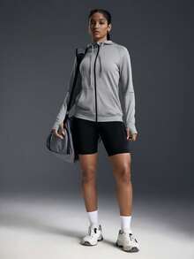 Powerista Chaqueta deportiva casual de manga larga con capucha y cremallera frontal de unicolor - Gris Claro - Ver 6