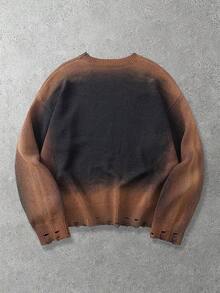 ROMWE MEN Street Life 男士字母图案圆领宽松毛衣，秋冬款 - 黑色 - 查看 2