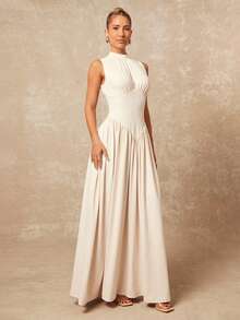 Lumalex 早春圆领收腰褶皱连衣裙,蓬松舒适柔软,适合女性度假、生日、婚礼、情人节礼物指南、浪漫情人节装扮、宾客婚礼、情人节礼物指南、浪漫情人节装扮、派对、夏季假日海滩装扮,尽显奢华格调,低调奢华,适合舞会、聚会、宴会、低调奢华、老钱风格、锐舞派对、音乐节等场合,层次丰富的派对长裙,适合婚礼、情人节礼物指南、浪漫情人节装扮、宾客礼服、早春连衣裙、象牙色女士连衣裙、优雅长裙 - 杏色 - 查看 2