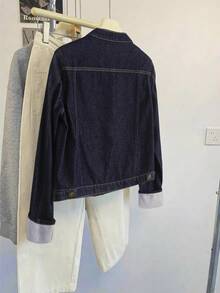 GlowEve Women's Casual Front Button Flap Pocket Denim Jacket, Autumn - Blue - View 2