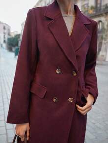 Maija Manteau long bordeaux pour femmes, coupe ample, chaud et doux, style business décontracté pour le bureau, élégant discret, veste urbaine moderne pour le trajet quotidien et le streetwear d'automne/hiver - Rouge foncé - Voir 6