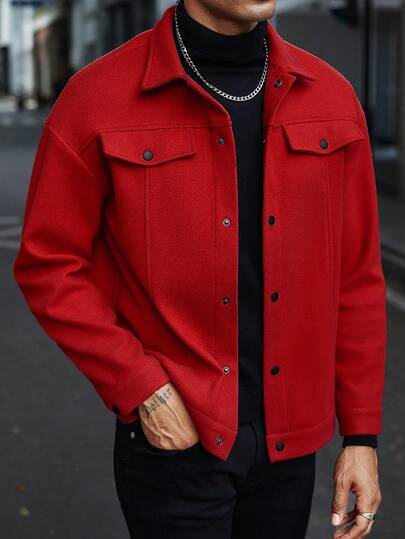 Manfinity CasualCool Herr enfärgad enkelknäppt långärmad överrock, höst/vinter