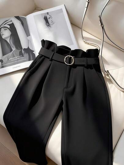 Franclia กางเกงขายาวผู้หญิงทรงตรงเอวสูงรัดรูปใหม่ 1 ตัว, ฤดูใบไม้ร่วง/ฤดูหนาว