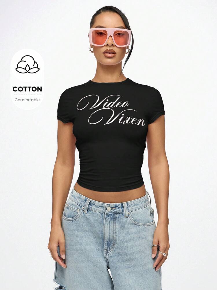 SUMWON WOMEN Short Sleeve Baby Tee Crop Top Y2K Style