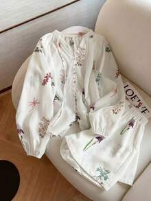 Airaco 2pcs Women Casual Long Sleeve Top And Shorts Set - White - View 1