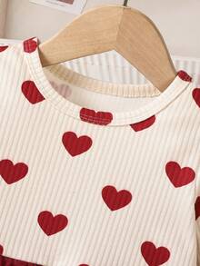 SHEIN Explorewe 1pc Baby Girl Knitted Bodysuit,0-3 Years Old,Heart Pattern,Burgundy Tulle Skirt,White And Red,Autumn,Cute Modest,Matching Family,Outdoor Activities - Red - View 4