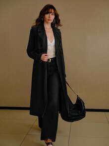 MOTF PREMIUM CASUAL EVERYDAY ELEGANT LOOSE TIE-WAIST DENIM COAT - Black - View 3