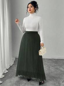 Modelyn Váy đi làm bằng ren xếp ly cỡ lớn thanh lịch, đa năng cho nữ - xanh quân đội - Xem 6