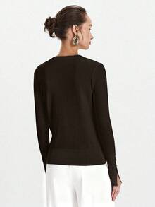 Lumivelle قميص داخلي محبوك بأكمام طويلة متعدد الاستخدامات وأنيق للارتداء اليومي - بني - مشاهدة 2