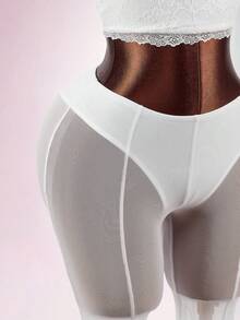 Amplova Quần ống loe lưới mỏng vát chéo cạp trễ - trắng - Xem 6