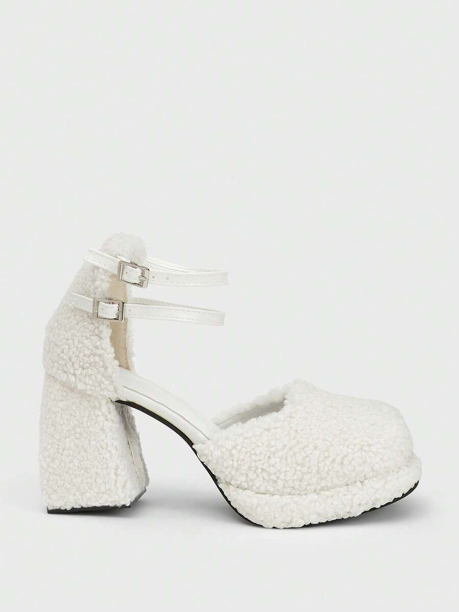 Sugerpunk 女士时尚百搭防水厚底高跟鞋 - 白色 - 查看 1