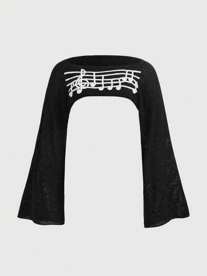 Grunge Punk Pull ample vintage Y2K à motif de notes de musique