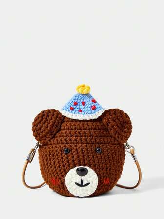 Kawaii Modische gestrickte Teddybär Tasche mit Trägern in Off-Shoulder-Optik für Mädchen