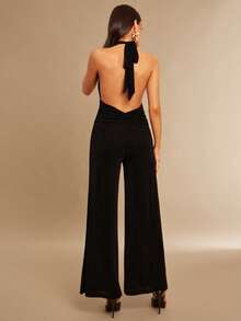 Silquee Mono de mujer con escote halter y espalda descubierta, elegante y versátil para ir al trabajo y reuniones - Negro - Ver 2