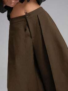 SHEIN EZwear 大码女式巧克力棕色长裤，秋冬季 - 巧克力棕 - 查看 5