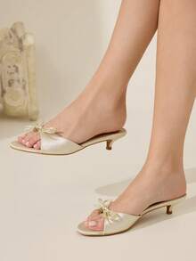 CUCCOO CHICEST Giày sandal đế mỏng đính nơ thời trang dành cho nữ, thích hợp để mang hàng ngày - Màu be - Xem 2