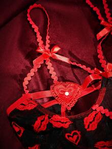 SpicyHot Bộ 2 món áo liền quần ren môi đỏ cực kỳ gợi cảm dành cho Ngày Valentine - Nhiều màu - Xem 3