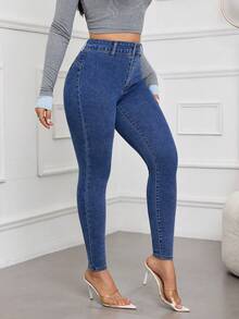 SHEIN Essnce Quần jean ôm vừa vặn, dễ mặc, thoải mái khi đi làm - Màu xanh lam - Xem 5