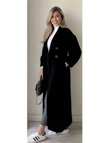Conjunto Sexy Mujer Premium 4 Piezas Suéter Cuello Alto Acanalado Pantalón Vestir Cinturón Integrado Abrigo Largo Estilo Clásico Blusa Punto Cuello Alto Pantalón Sexy Ajustable Saco Largo Dama Premium - negro - Ver 5