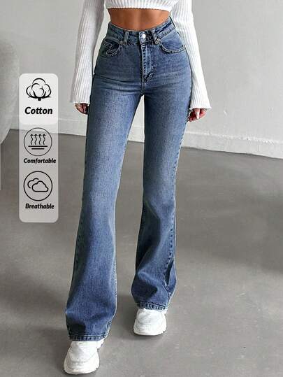 SHEIN Calça jeans feminina flare slim fit, 98% algodão, tamanho Tall.