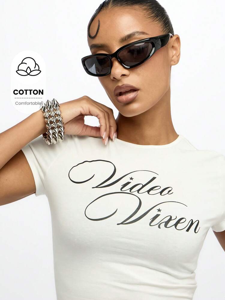 SUMWON WOMEN Statement Graphic Crop Top Baby Tee