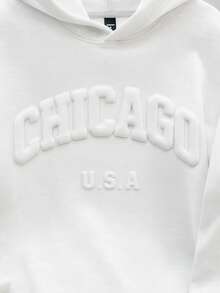 Manfinity Joysei Men's Letter Print Loose Fit Hoodie, Versatile Thick Long Sleeve Sweatshirt For Autumn/Winter - White - View 2