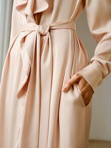 ZEYLAH Spring Ruffled Collar Long Sleeve Satin Dress, Romantic For Valentine's Day - Baby Pink - View 2