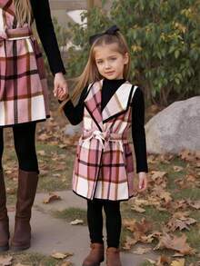 Emery Rose Kids Emery Rose Kids 3件套女童都市时尚格子外套、长袖T恤、裤子套装，适合休闲外出、派对、度假等场合，秋冬季 - 粉色 - 查看 17