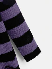 ROMWE Kawaii 女士 Y2K 朋克风深色条纹镂空套头毛衣 - 紫色 - 查看 4