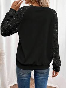 EMERY ROSE Women's Glitter Raglan Long Sleeve Sweatshirt, Suitable For Autumn/Winter - Black - View 2