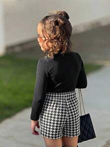 SHEIN 2 pezzi/set, maglietta a collo alto e gonna pantalone a quadri per ragazze giovani, adatto per uso quotidiano, abbigliamento autunnale