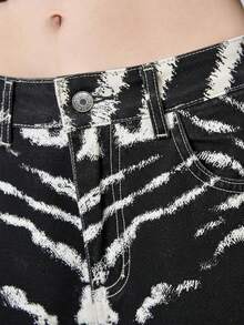 ROMWE J-Fashion 复古宽松直筒牛仔裤，斑马纹渐变印花，涩谷女孩设计，男女皆宜 - 彩色 - 查看 4