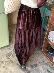 DAZY Chân váy nữ kiểu dáng thường ngày, cạp chun, họa tiết chấm bi, viền bèo nhún. - màu nâu - Xem 5