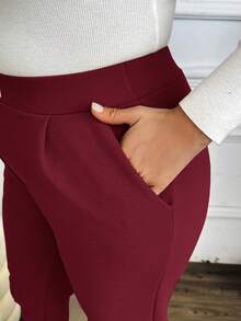 SHEIN PETITE CURVE 大码休闲纯色口袋裤 - 紅色 - 查看 6