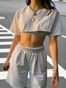 SHEIN EZwear Top Corto De Color Sólido Para Mujeres - Blanco - Ver 7