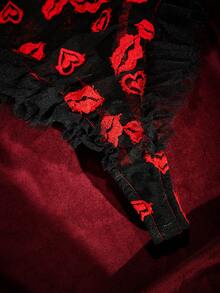 SpicyHot Bộ 2 món áo liền quần ren môi đỏ cực kỳ gợi cảm dành cho Ngày Valentine - Nhiều màu - Xem 4