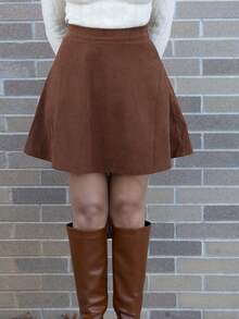 Melissa Matos 纯色灯芯绒喇叭 A 字裙棕色